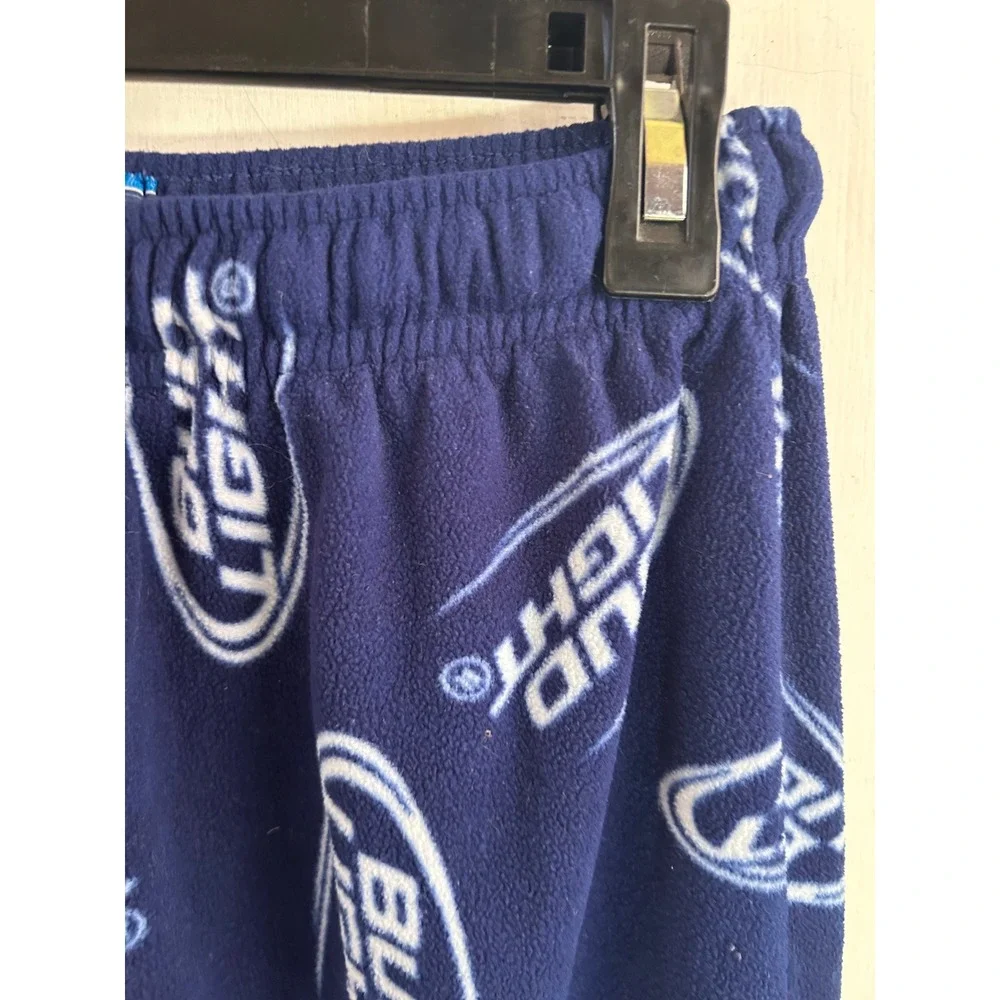 Bud Light Pajama Pants Small Blue Fleece All Over Print Mens